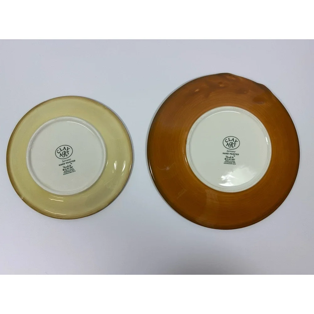 Clay Art Serrano Dinner Salad Plate Set Red Chili Peppers Hand Painted Stonelite